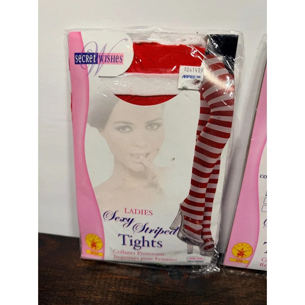 Secret Wishes Red White Striped & Red Fishnet Tights Set‎ One Size Rubies 2 Pack
